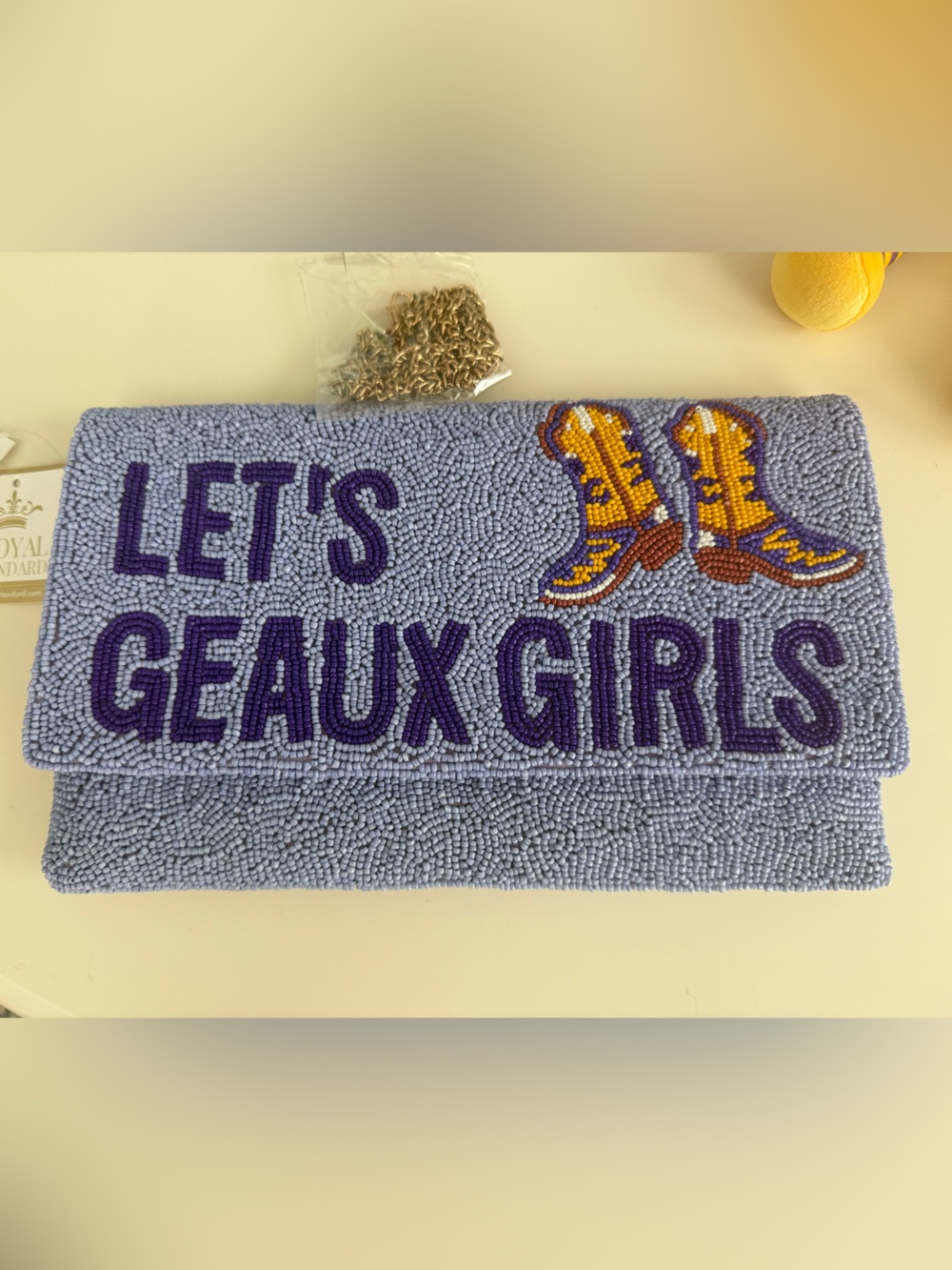LET'S GEAUX GIRLS Beaded Clutch Shoulder Bag - Purple/Yellow